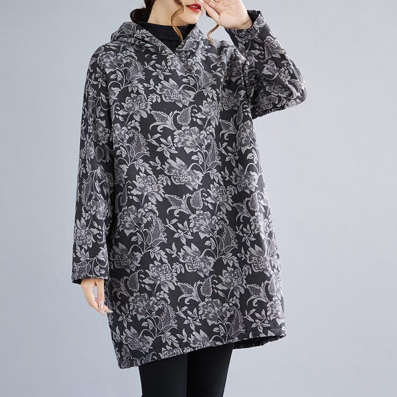 Long sleeve plus size cotton hooded vintage floral new in dresses for women casual loose mini spring autumn Winter dress