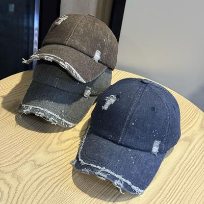 Spring and Summer New Style Personalized Frayed Edge Ripped Denim Baseball Cap for Men and Women, Vintage Versatile, Face-slimming, Sun-protective