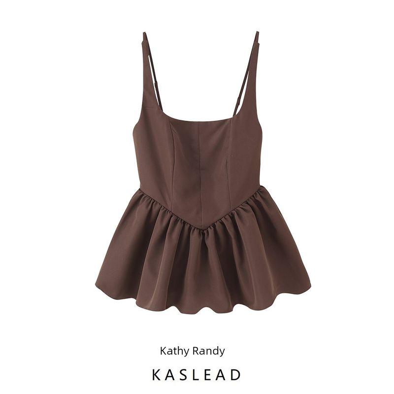Kaslead New Arrival Women's Clothing Fashion Style Stylish Simple and Versatile Casual Square Collar Small Top