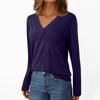 Women's Casual Fashion Brushed Solid Color Long-sleeved V-neck Top T-shirt