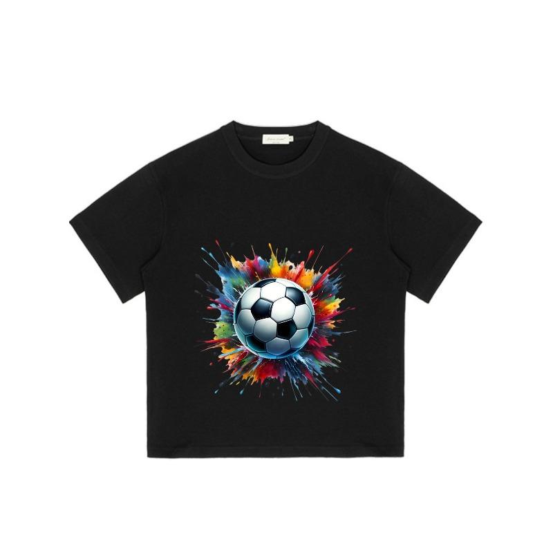 Black T Shirt with Soccer Ball and Colorful Splash Print for Sports and Casual Wear