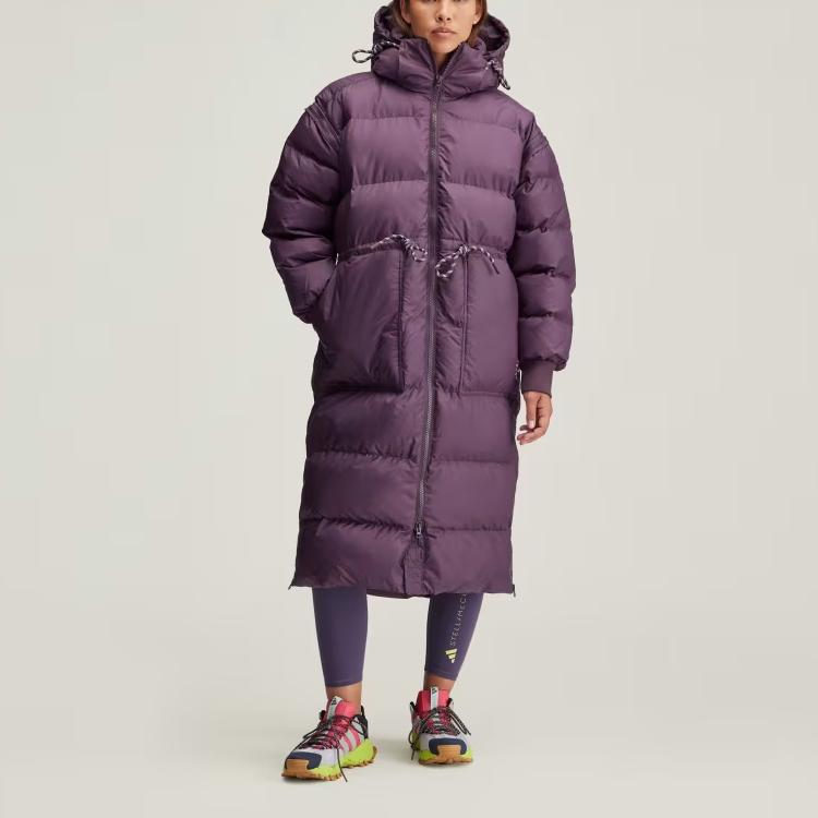 Adidas Stella McCartney Solid Color Loose Comfortable Long Hooded Parka Women Outerwear Mineral-Red IX3082