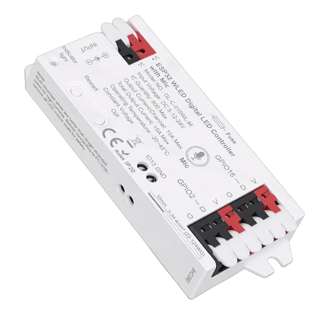 LED Strip Controller Built in Mic Music Sync WiFi APP Control Over 100 Lighting Effects Addressable LED Controller for