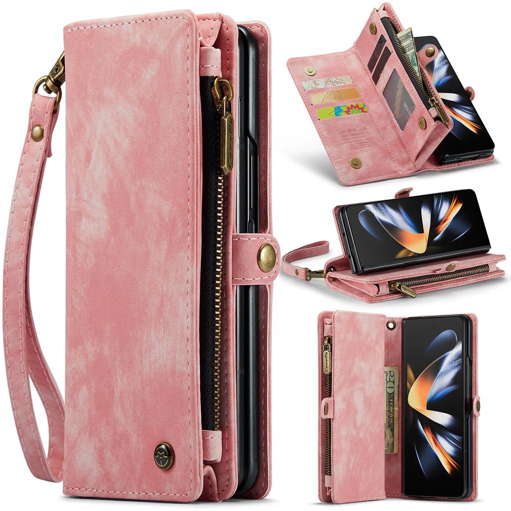 Business Zipper Multi Cards Solt Wallet Leather Case For Samsung Galaxy Z Fold 6 5 4 5G Full Protection Purse Pocket Book Cover
