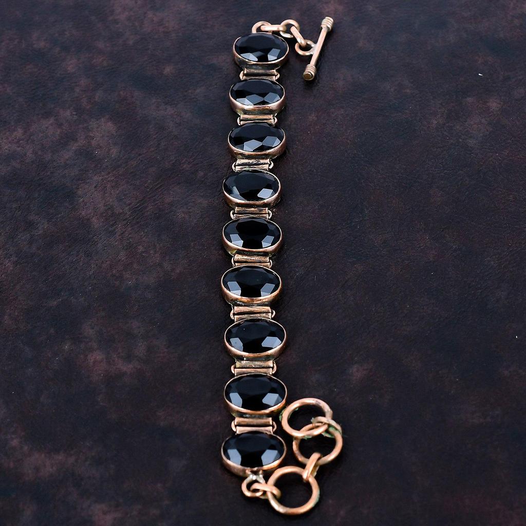 Faceted Black Onyx Bracelet Copper Bracelet Handmade Jewelry Adjustable Chain Bracelet Gemstone Bracelet Unique Copper Jewelry Gifts for Her