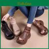 Leather Soft Retro Pu Ladies Cool Boots Fashion Women Sandals Summer Fish Mouth Sandals Wedges Mid Heels Shoe Sandalias