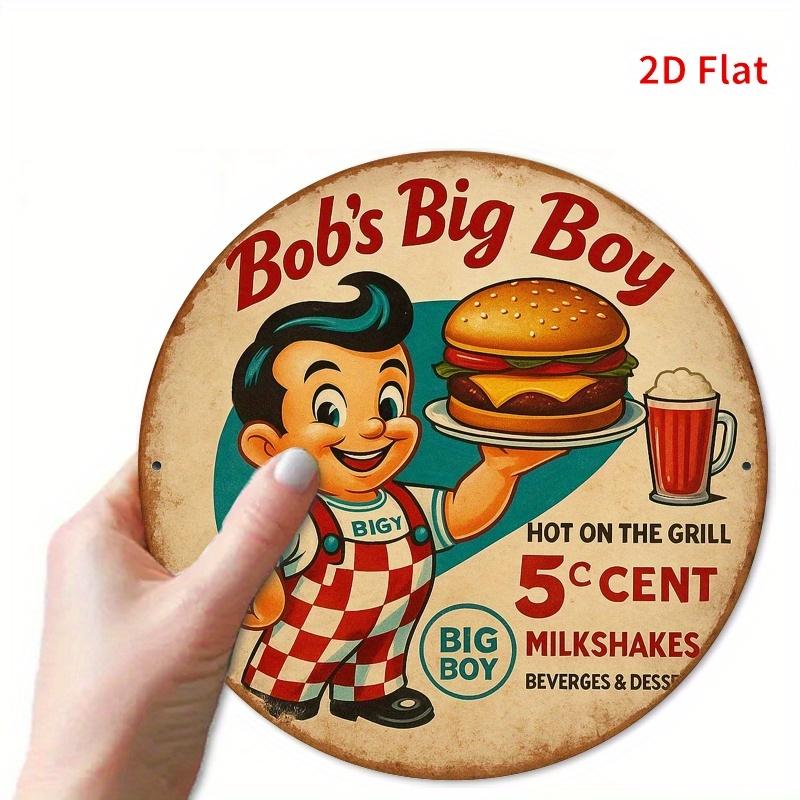 DDPNKL Vintage Bob s Big Boy Hot Dog Menu Metal Sign -Retro Diner Decor with Bob s Big Boy Character, Burger & Beverage Listings (as the picture,19.7X19.7cm)