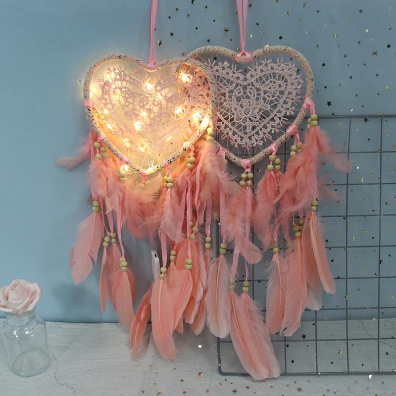 Fancy Dream Catcher With Led Light String Hollow Hoop Heart Shape Pendant Home