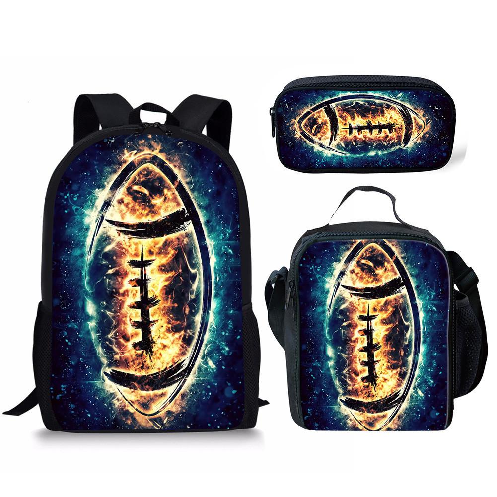 Klassiek Populair American football rugby 3D Print 3 stuks/Set leerling Schooltassen Laptop Dagrugzak Rugzak Lunchtas Etui