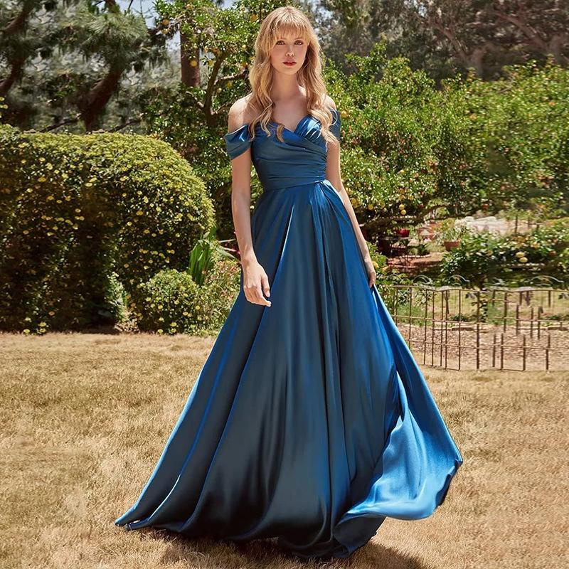 Woman Elegant Pink Satin Bridesmaid Dresses Off Shoulder Draped A-Line Pleated 2025 Simple Wedding Party Prom Gowns