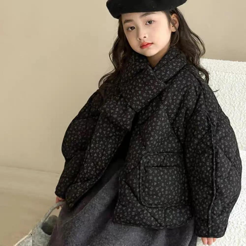 Jenter Høst/vinter Parkas Blomstertrykk Casual Varm Overbekledning