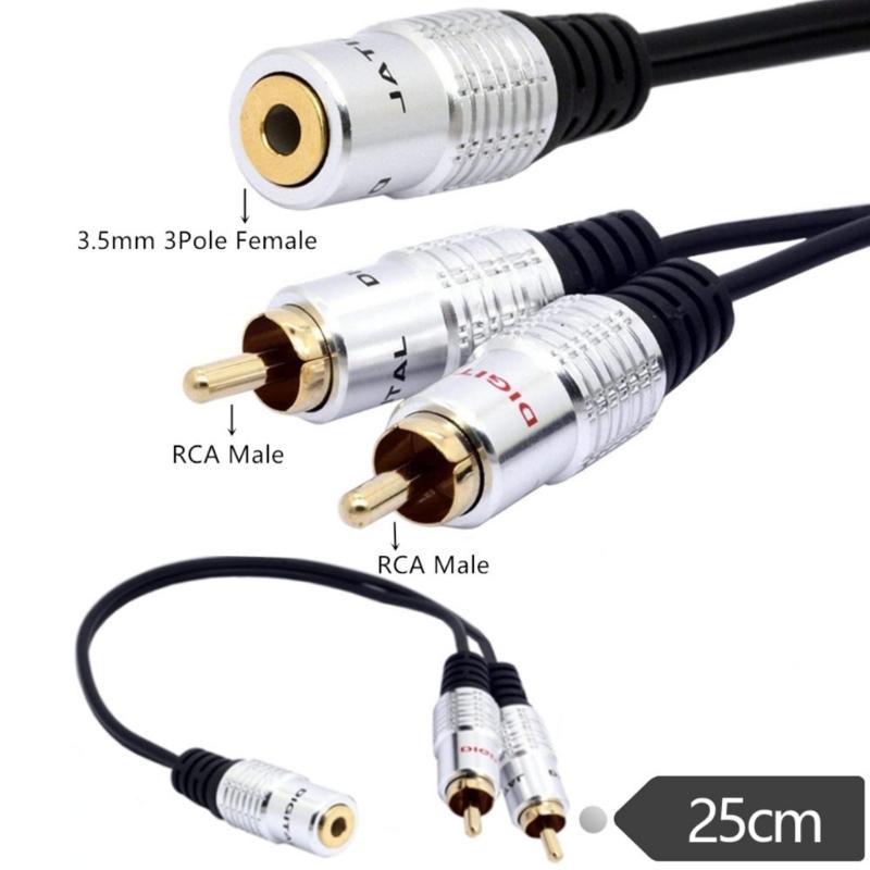 25cm Adapter Cord 3.5mm Female To 2RCA Male Cable Extension Line Gold Plated Connectors Designing