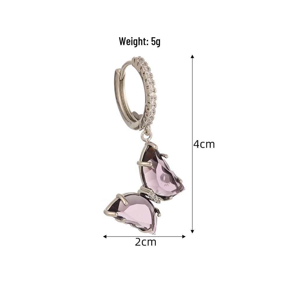 Korean Retro Amethyst Butterfly Ear Cuffs: Fairy Fashion Niche Influencer Style Earrings