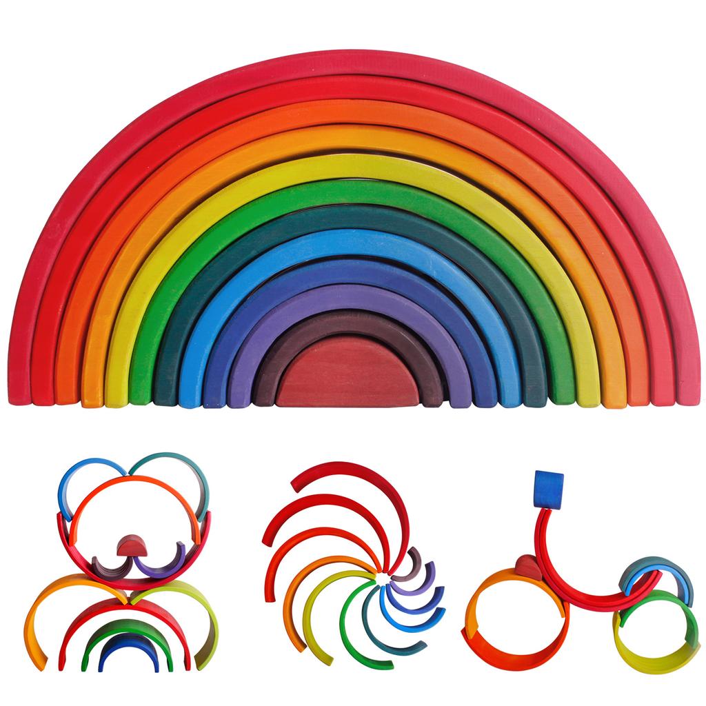 Rainbow Arch Bridge Building Blocks Wooden Colorful Stacking Little People Folding Joyful Children's Early Education Rainbow Building Block Toys