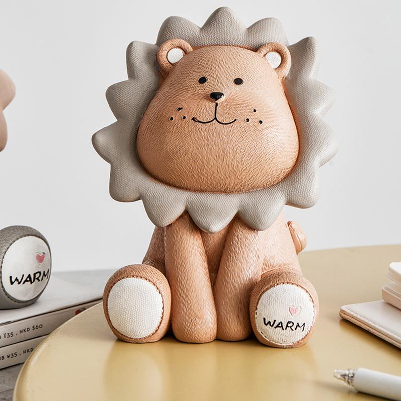 

Копилка-копилка в виде льва, серая, коричневая, сидящая, копилка, милая, для детей, подарок на день рождения, копилка для денег, домашний декор