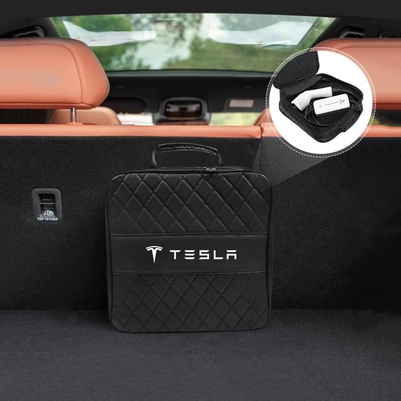 Car Charging Gun Leather Bag Storage Box Auto Accessories For Tesla Model 3 Model S Model X Model Y Cybertruck Roadster SpaceX