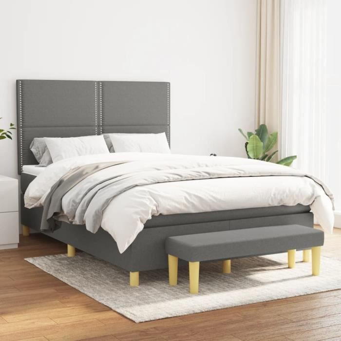 3137070 vidaXL Lit à sommier tapissier avec matelas Gris foncé 140x190cm Tissu
