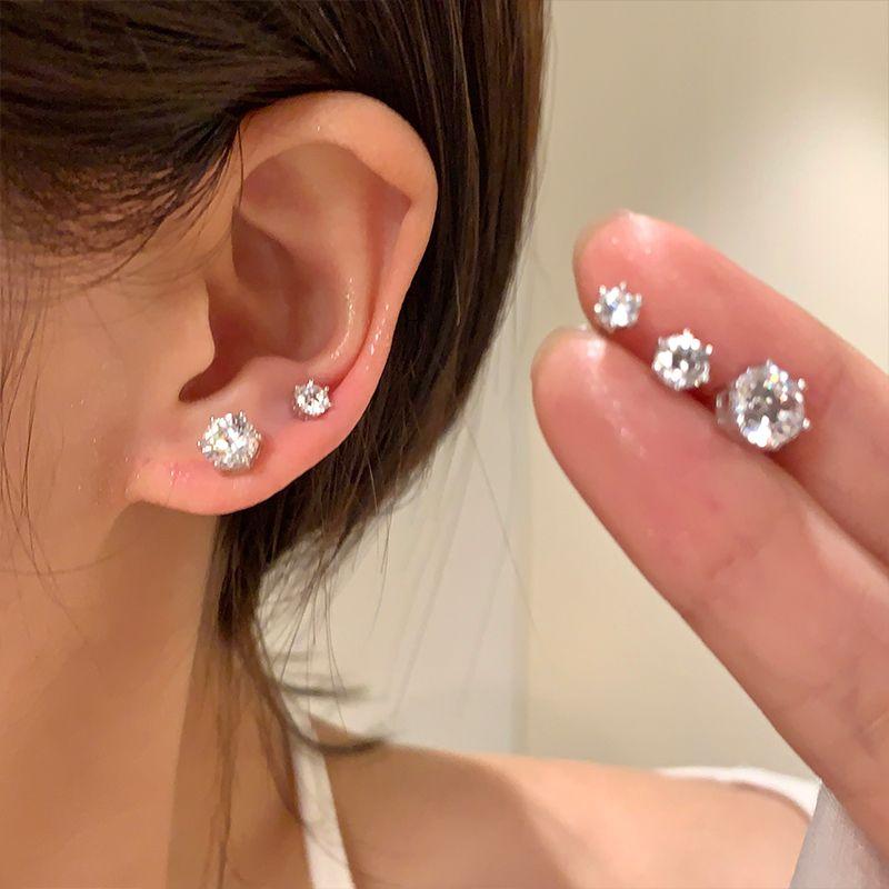 Full-Body S925 Sterling Silver Zircon Ear Studs Women Niche Light Luxury High-Grade Sense Earrings Sleep-Free Earrings