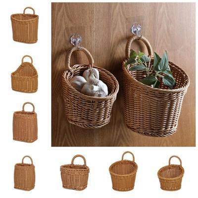 Hanging Rattan Hanging Basket Plastic Wall Shelf Basket Vegetable Fruit Storage Baskets  Home