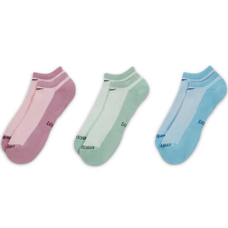 Nike Everyday Lightweight Alphabet Knit Colorblock Sports Socks Unisex 3 Pairs Pink / Green / Blue Men s DQ7711-902 M