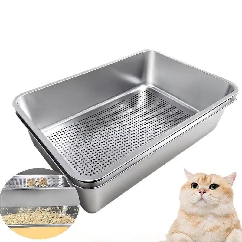 Open Type Cat Litter Box Litter Tray Detachable Stainless Steel Kitten Litter Bedpan Indoor Cats Toilet Pet Supplies
