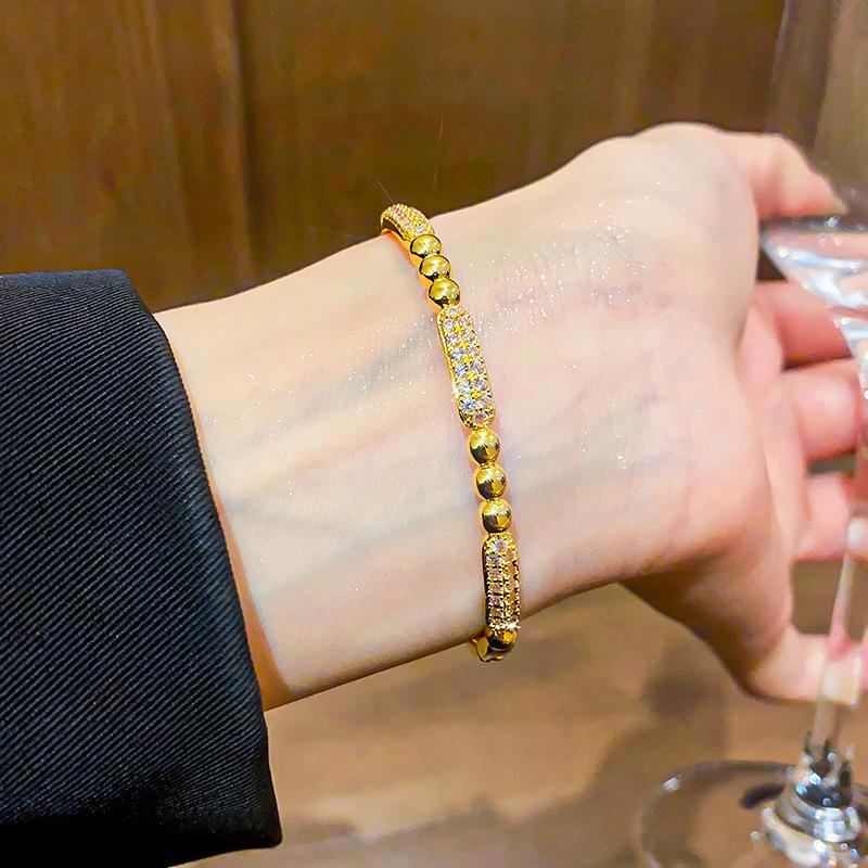Gold-Plated Zircon Round Buckle Bangle - Elegant Korean Retro Style Bracelet for Women