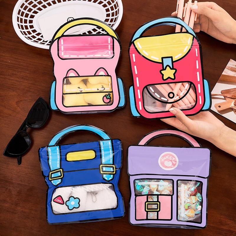 5Pcs Creative Gifts Packaging Bags Lunch Bag School Bags Cartoon School Bag Shape Self-Lock Bags Birthday Graduation Party Gift