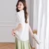 Srcr Women's 93% Mulberry Silk V-Neck Short Sleeve Blouse