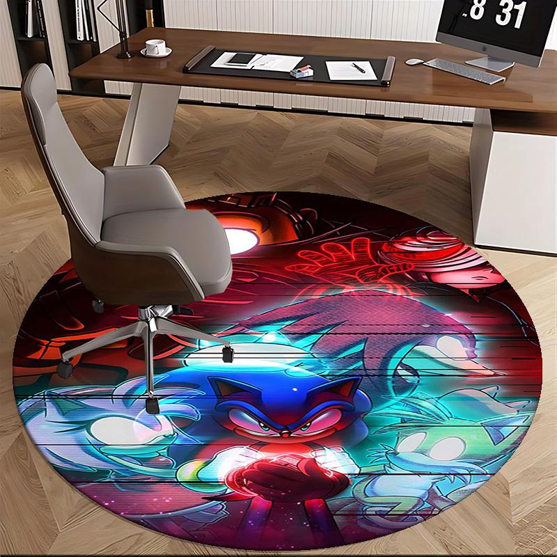 1pc Sonic the Hedgehog Anime Cartoon Design Round Carpet Office Chair Mat, NonSlip Rug for Home Decor, Living Room, Bedroom, Game Room