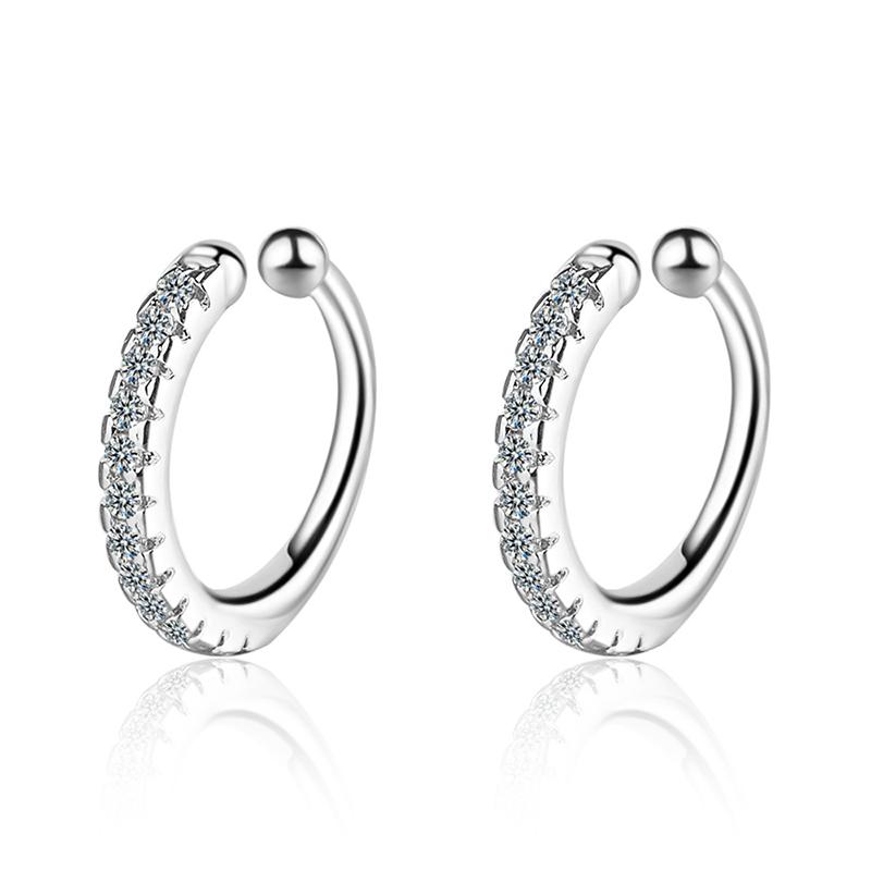 

925 Silver Simple Zircon Crystal Clip on Ear Cuff Earring Women Small Mini Ear Clip Cuffs Without Piercing Hole Fake Earrings