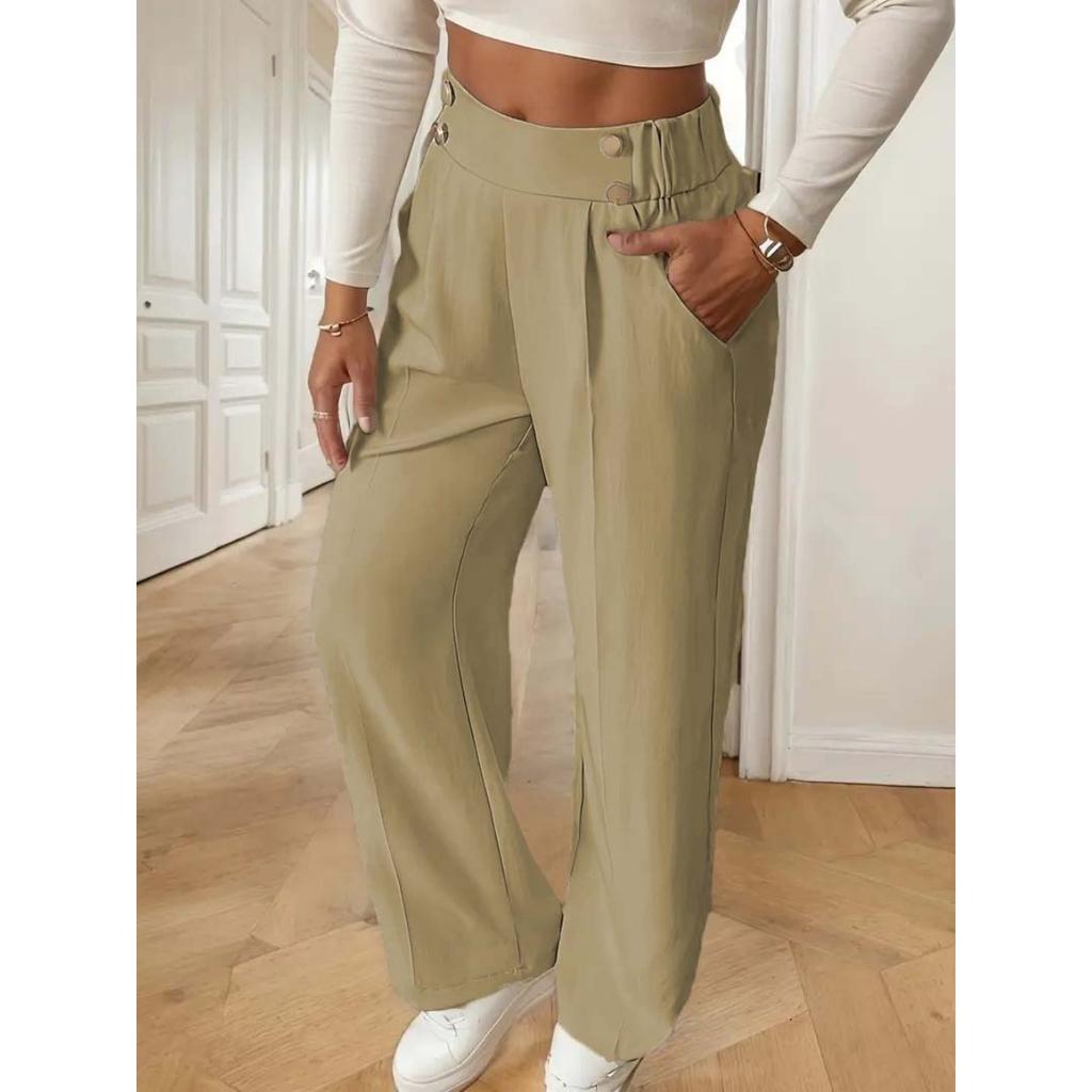 New Vertical Floor Length Casual Pants, High Waisted Pants, Loose and Elegant Straight Leg Women's Niche Design, Solid Color Pants