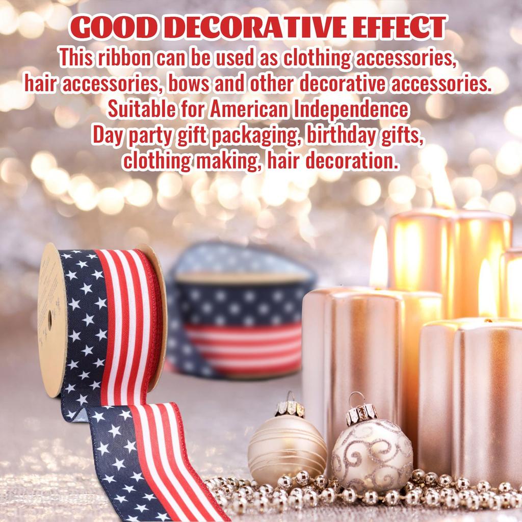 Patriotic Ribbon - 2.48inch 5 Yds, Independence Day, Crafts, Rallies, Elections, Presidents Day, Memorial Day