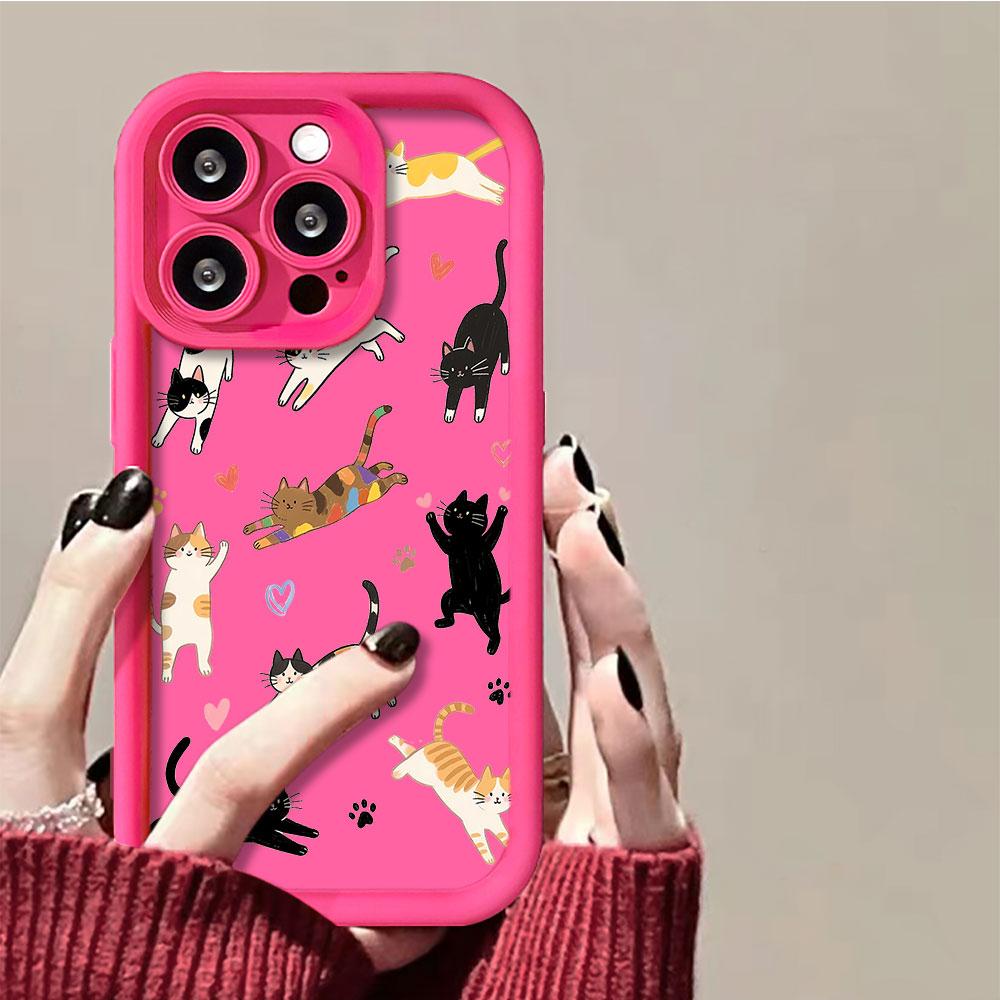Full screen Cute Cat Matte Silicone Phone Case For iPhone 17 Pro Max 16 15 14 13 12 11 Pro XR 7 8 Plus 16E TPU Shockproof Cover
