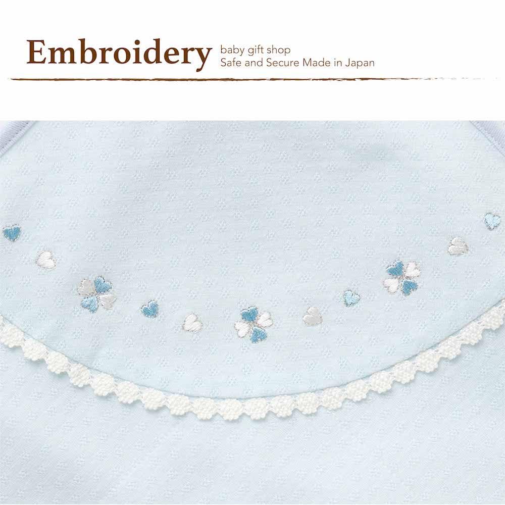 Made in Tucked Jacquard Cotton Afghan Swaddle with Clover 85cm x 64301 85cm x Japan Embroidery, 100% Cotton, 85cm, Spring/Summer Material, (Blue,