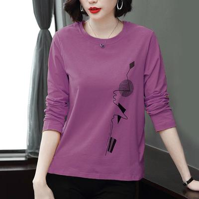 Supple Solid T-Shirts Round Neck Printing Graphic Casual Bottoming Pullovers Autumn Winter Women's Clothing Simple Office Lady