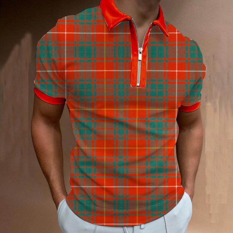 Men'S Zip-Up 3Dpolo Shirt, Printed Lapel, Short-Sleeved Pullover, Casual Wear