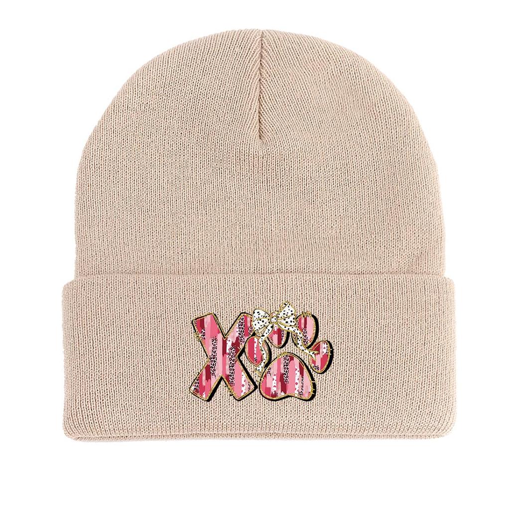 XO Cat Paw Print Print Knit Cap Beanie, Valentine's Day Man Cap Autumn Cuff Headwear Headwear Knitted Hat Beanie
