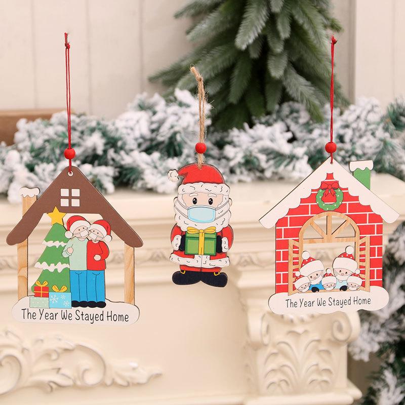 Wood Painted Pendants Christmas Decorations Christmas Tree Pendants Face Mask Pendants for The Elderly