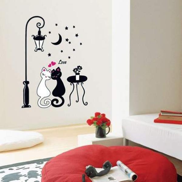 Couples Cartoon Cats Wall Sticker Bedroom Living Room Wall Stickers Decorative Decals Cute Animals Home Decor Mural Art for Kids