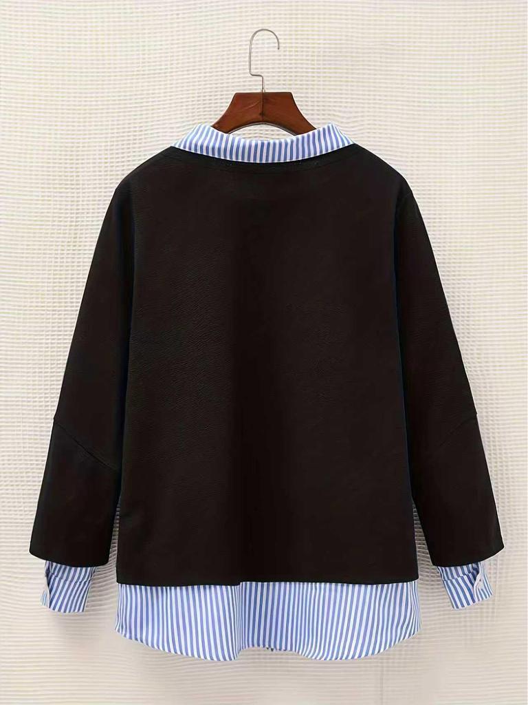 European 2025 Women's Versatile Patchwork Hoodie - Fake Two-Piece Design, Ideal for Spring/Autumn