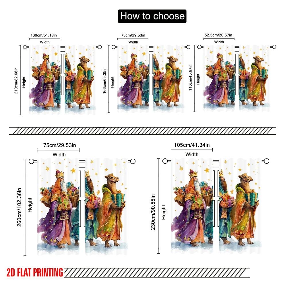2pcs,2D plane printing Creative Curtains Three Wise Men with Gifts Versatile Fabric (without rod) Decorations Outdoor for