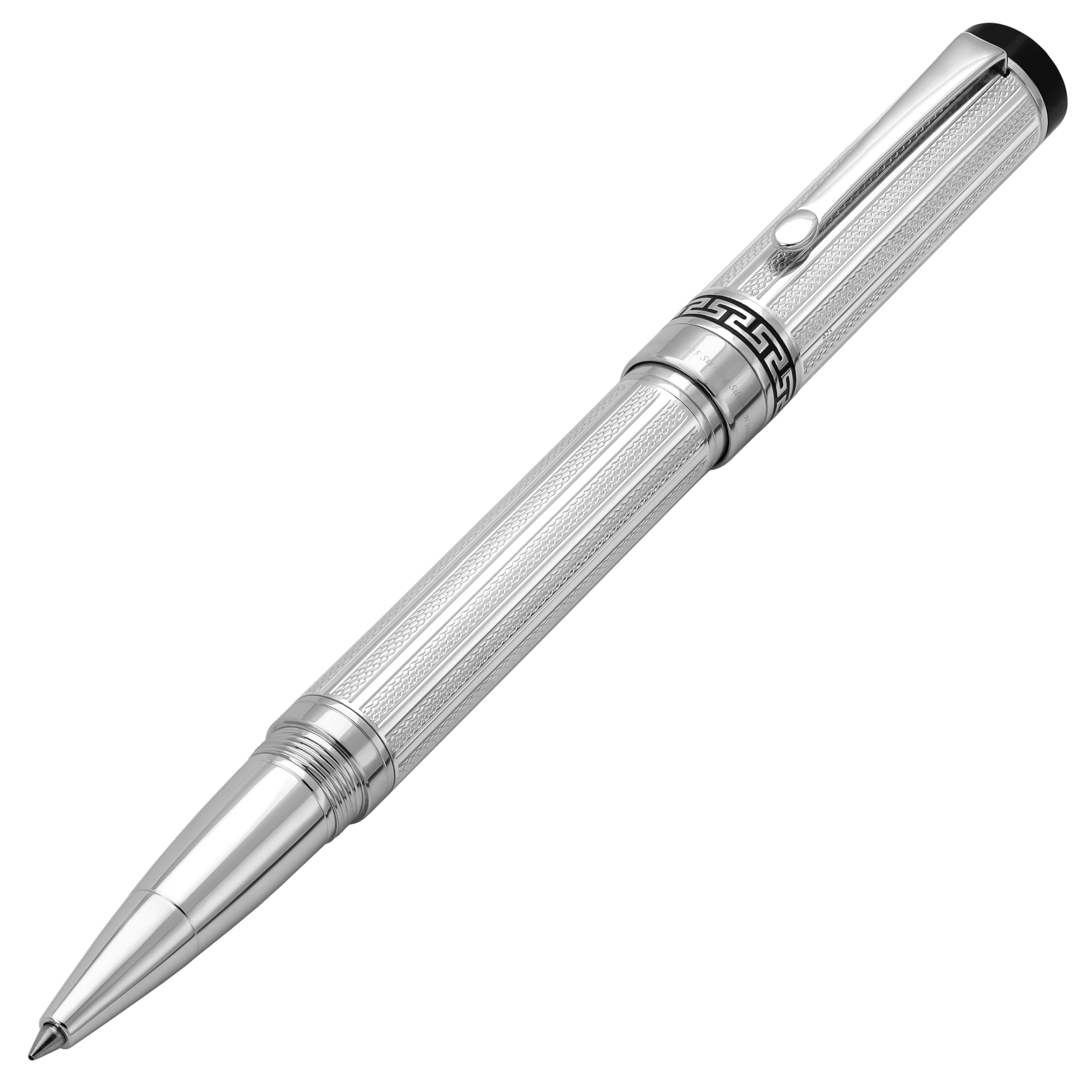 

Xezo Tribune 925 Sterling Silver Fine Point Rollerball Platinum Hand Guilloche Engraved and Serialized Pen. Plated.