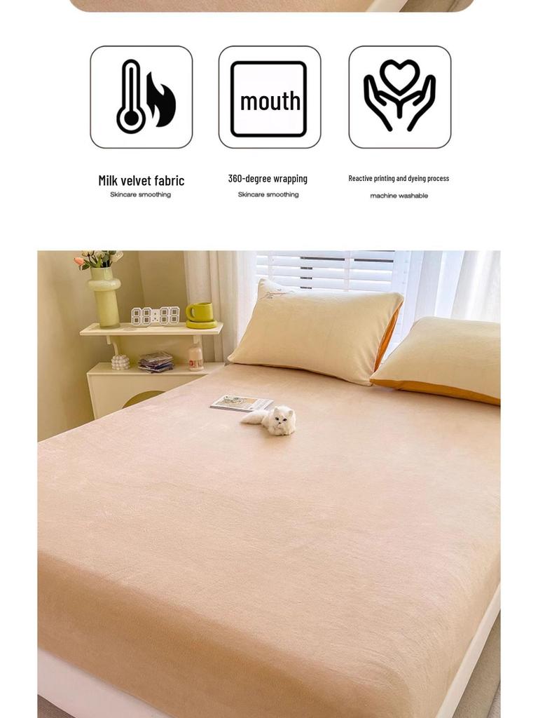 Autumn Winter Flannel Fitted Sheet: Non-slip Coral Fleece Bedspread & Mattress Cover