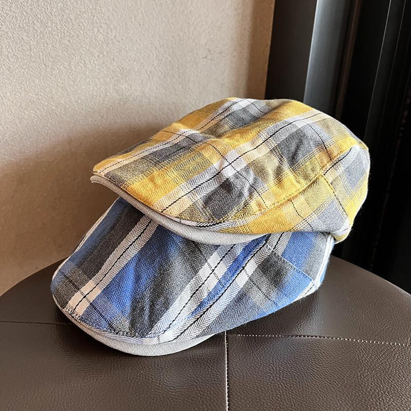 Vintage Plaid Beret Hat For Women With Breathable Cotton Blend Fabric For Art Lovers