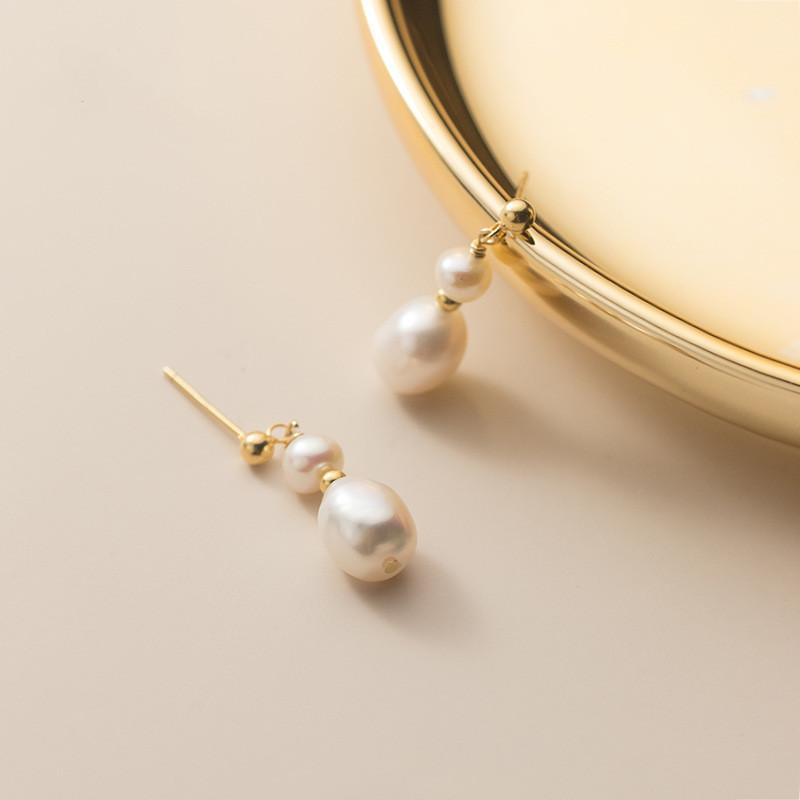 Hot Sell Simple Design 100% Baroque Freshwater Pearl 14K Gold Filled Female Tassels Stud Earrings  Not Allergic