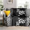 Black and White Checkered Flag Art Print Blanket - Flannel Blanket, Racing Theme for Sofa, Bed, Picnic and Casual Office Use