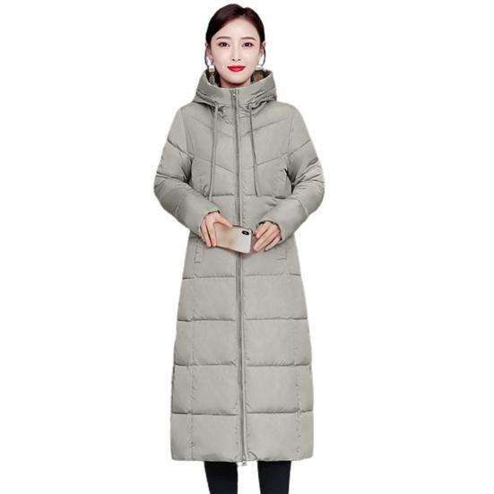 Winter Down Coat Hooded Solid Color Thicken Long Sleeves Pockets Keep Warm