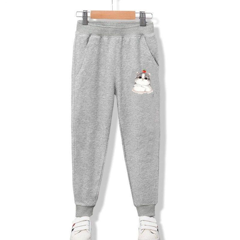 

3-14 Years Girls Low Battery Funny Sport Pants Cotton Jogger Pants Children Cartoon Print Trousers 160cm