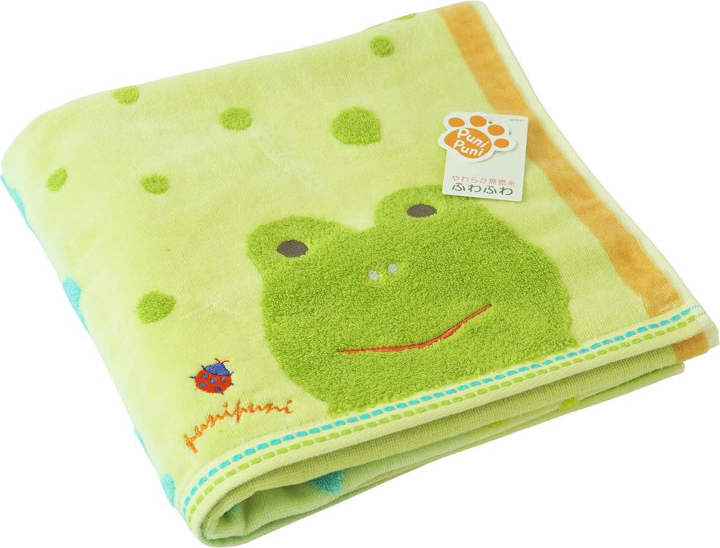 Uchino Bath Green 60 x 120 Mochi 9018B704 G Towel, Frog, Approx. cm, Puni,