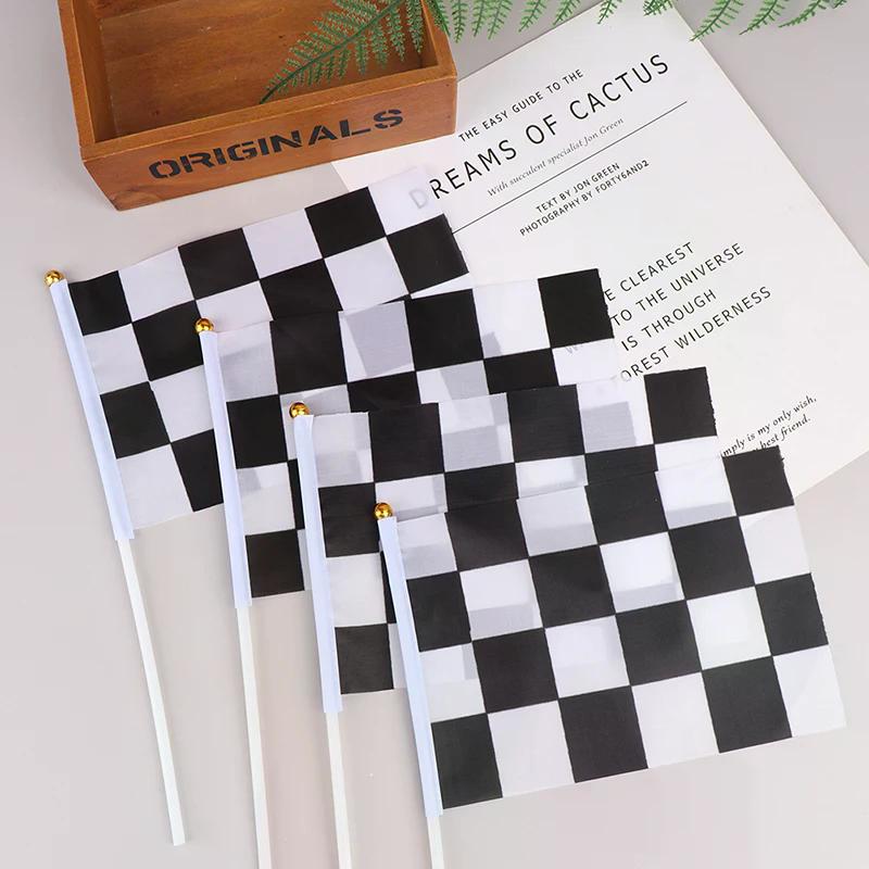 10pcs Decor Checkered Black and White Pennant Banner Racing Flags Stick Racing Traffic Cones Party Racing Car Party